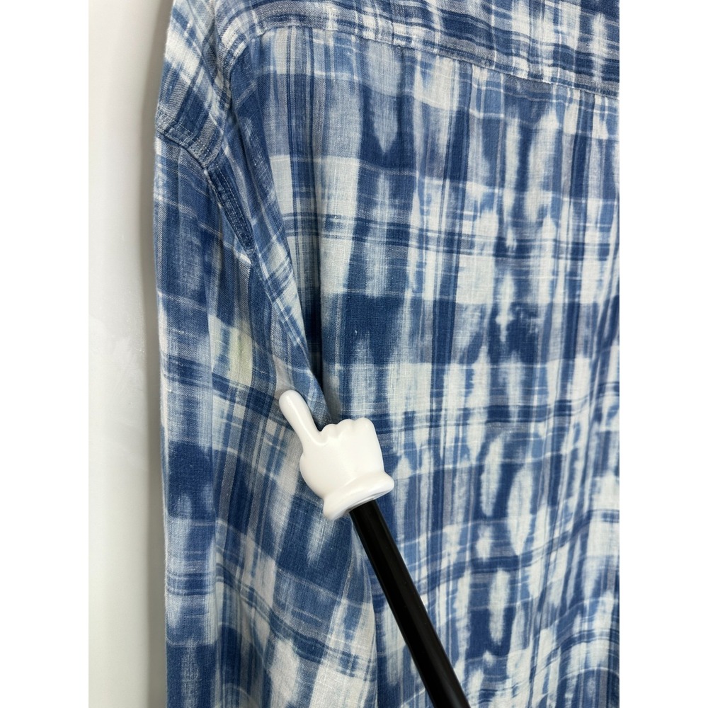 Polo Ralph Lauren 100% Linen Mens Blue White Tie Dye Plaid Button Down Shirt XXL - Picture 11 of 15